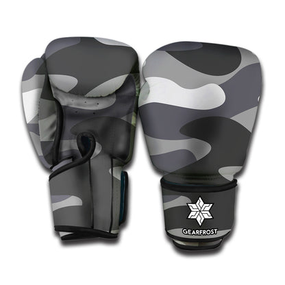 Grey And White Camouflage Print Boxing Gloves