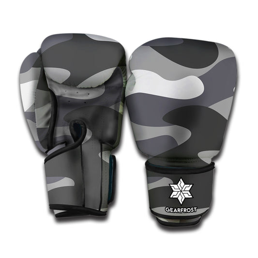 Grey And White Camouflage Print Boxing Gloves
