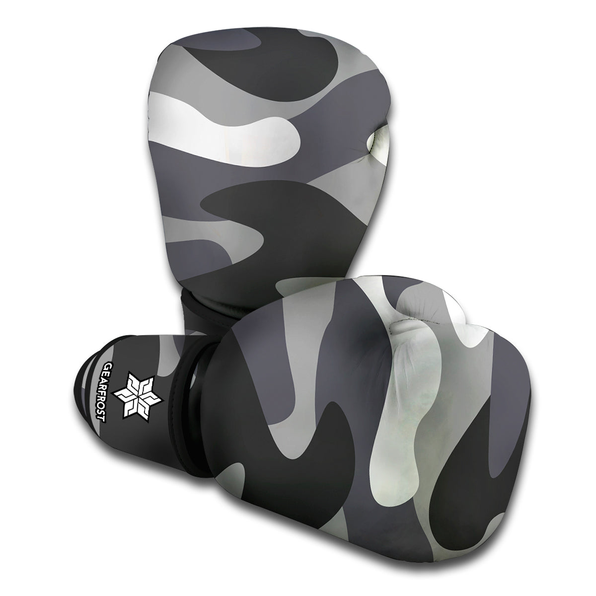 Grey And White Camouflage Print Boxing Gloves