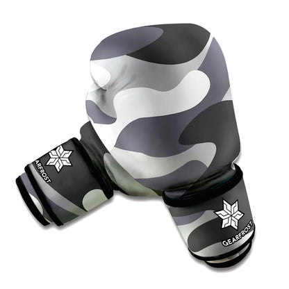 Grey And White Camouflage Print Boxing Gloves