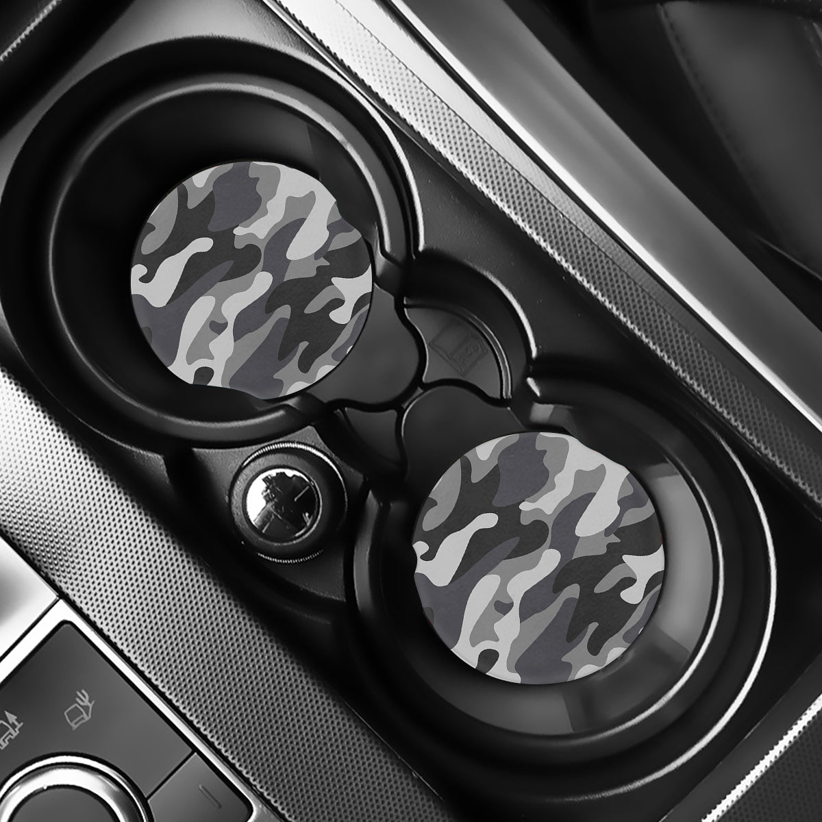 Grey And White Camouflage Print Car Coasters