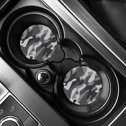 Grey And White Camouflage Print Car Coasters