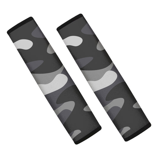 Grey And White Camouflage Print Car Seat Belt Covers