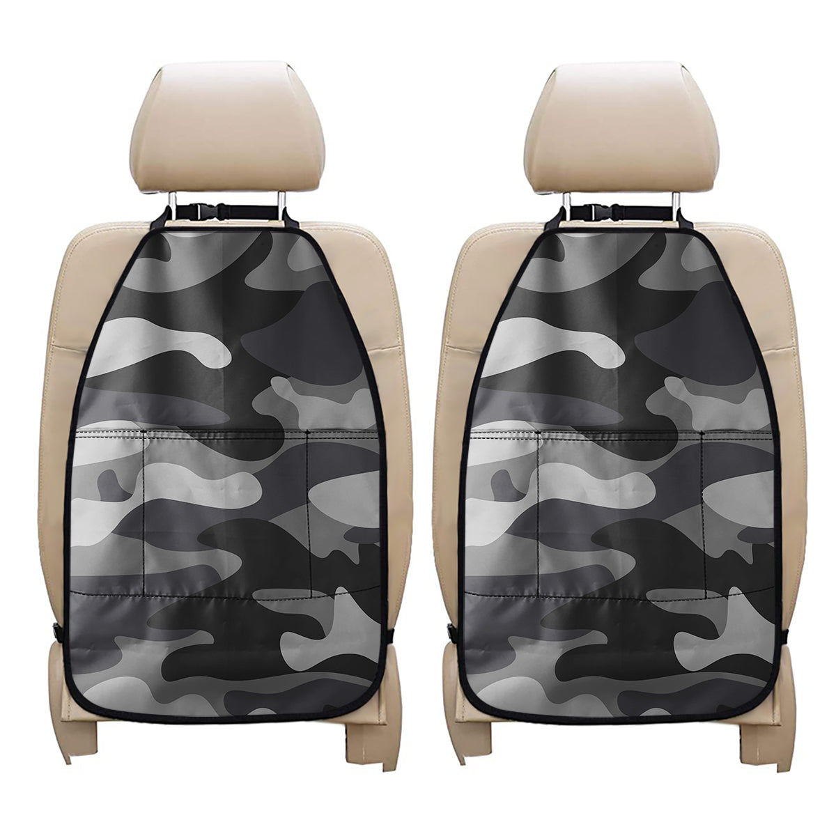 Grey And White Camouflage Print Car Seat Organizers