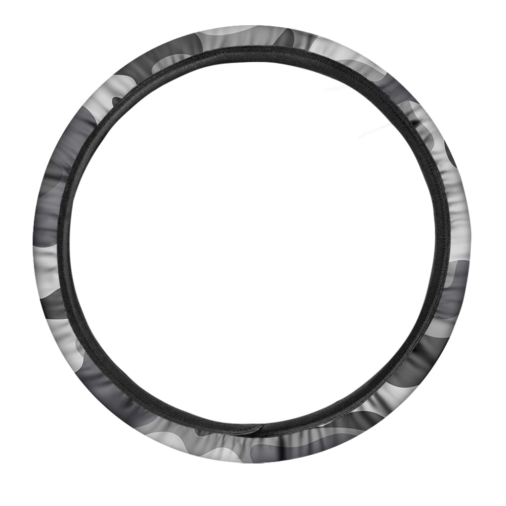 Grey And White Camouflage Print Car Steering Wheel Cover