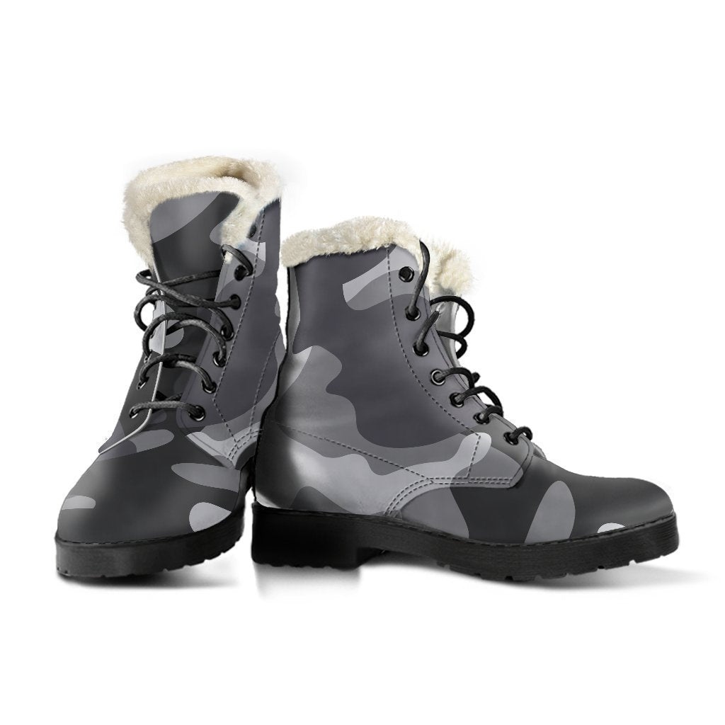Grey And White Camouflage Print Comfy Boots GearFrost