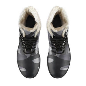 Grey And White Camouflage Print Comfy Boots GearFrost