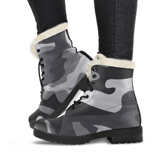 Grey And White Camouflage Print Comfy Boots GearFrost
