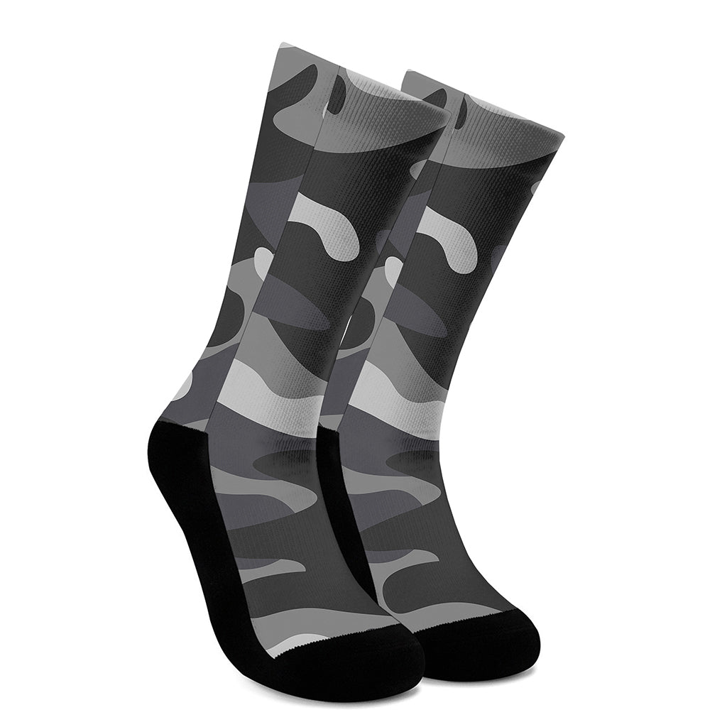 Grey And White Camouflage Print Crew Socks