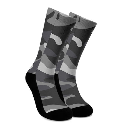 Grey And White Camouflage Print Crew Socks