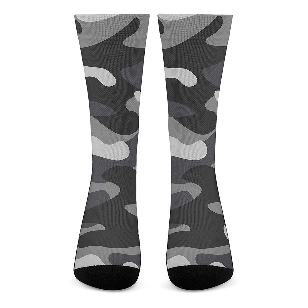 Grey And White Camouflage Print Crew Socks