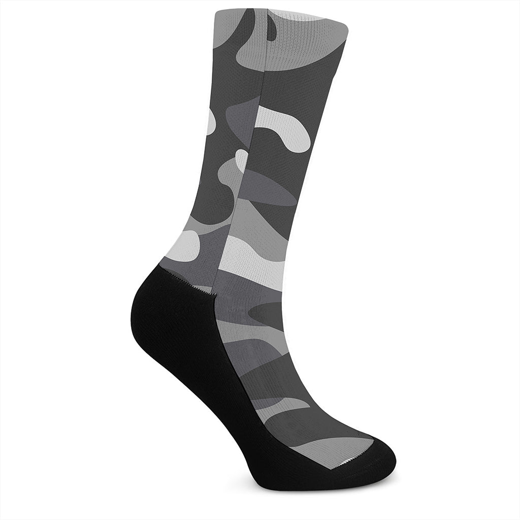 Grey And White Camouflage Print Crew Socks