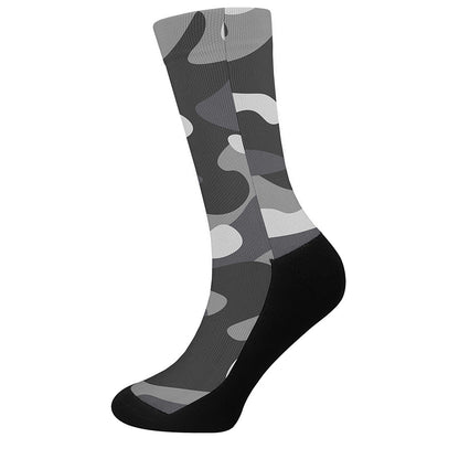 Grey And White Camouflage Print Crew Socks