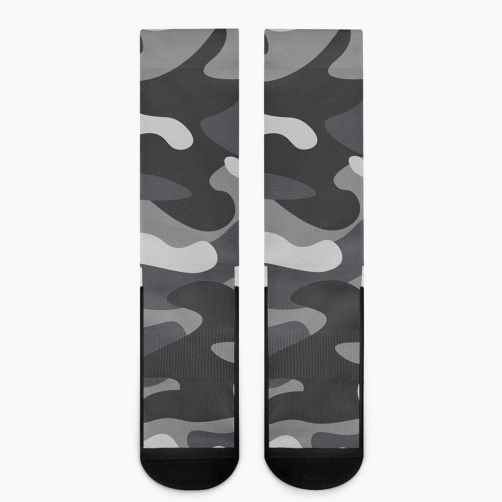 Grey And White Camouflage Print Crew Socks
