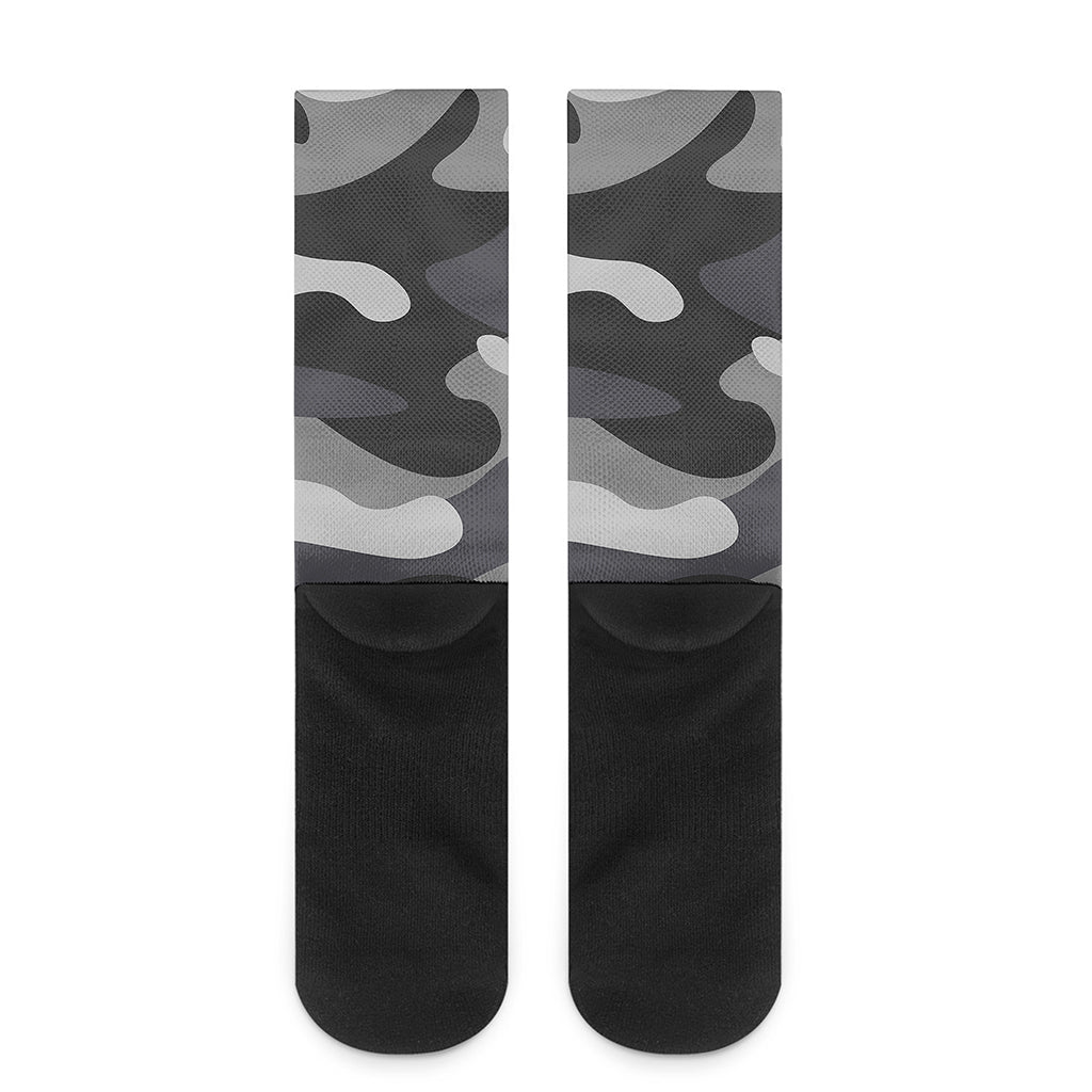 Grey And White Camouflage Print Crew Socks