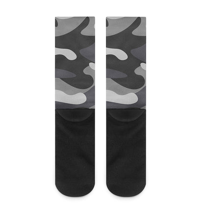 Grey And White Camouflage Print Crew Socks