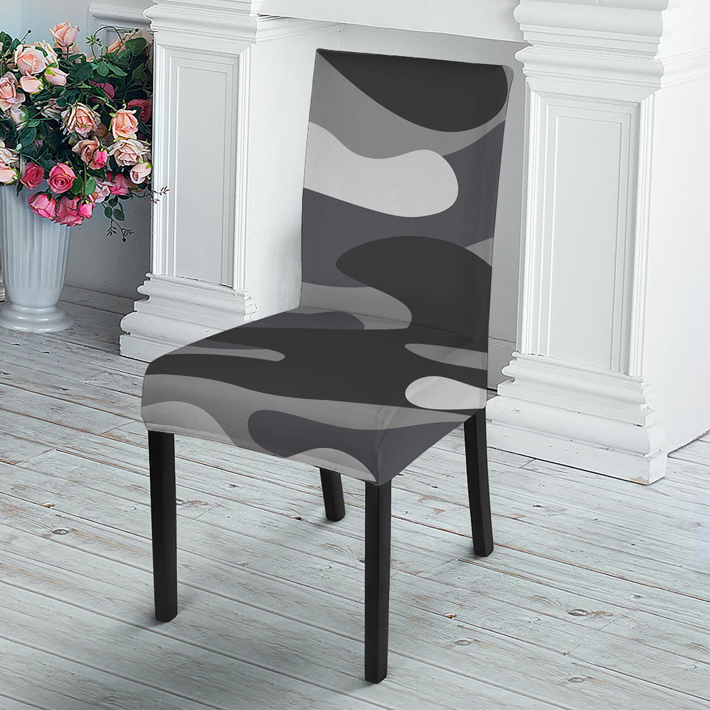 Grey And White Camouflage Print Dining Chair Slipcover