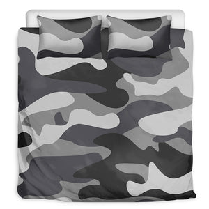 Grey And White Camouflage Print Duvet Cover Bedding Set