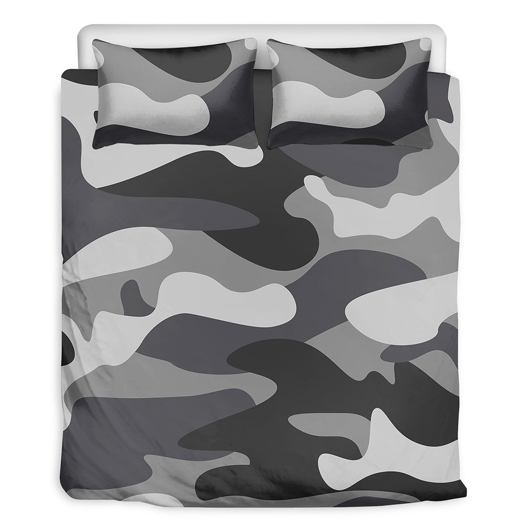 Grey And White Camouflage Print Duvet Cover Bedding Set