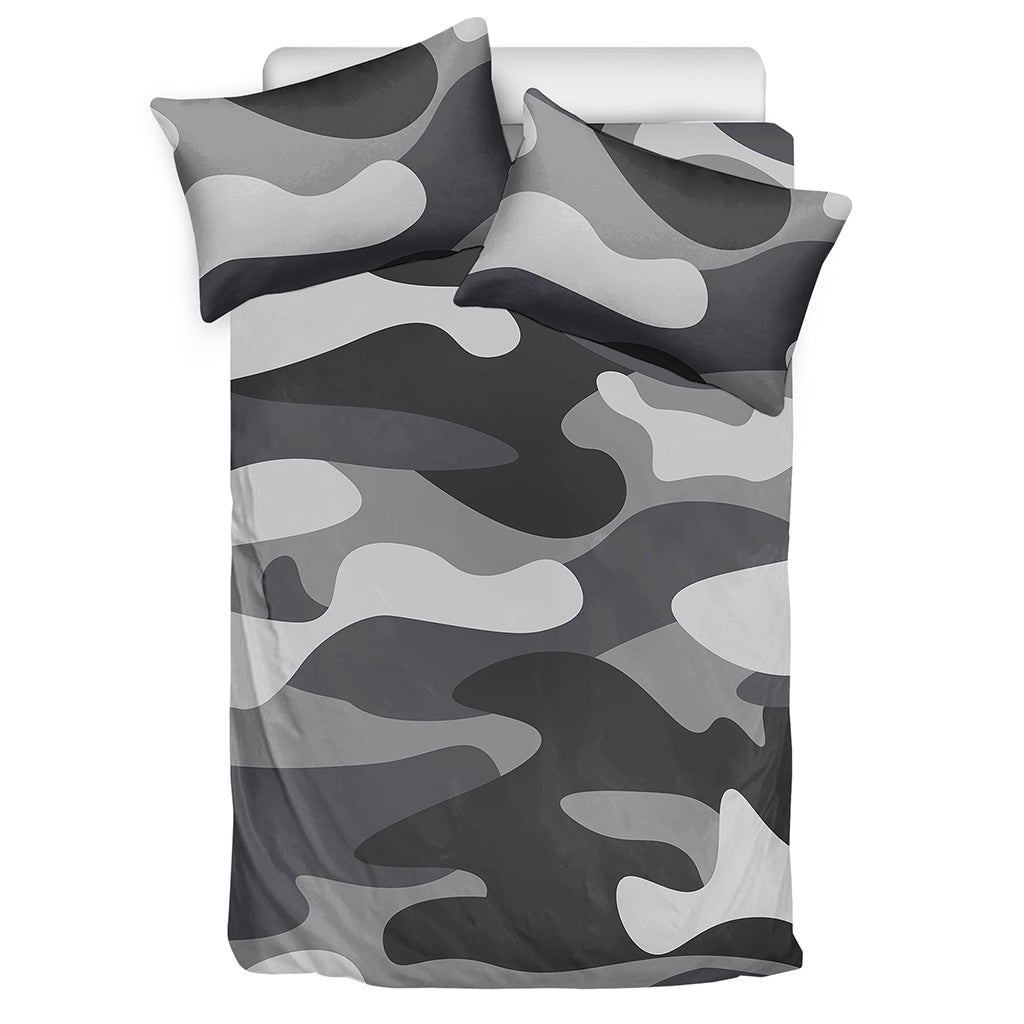 Grey And White Camouflage Print Duvet Cover Bedding Set