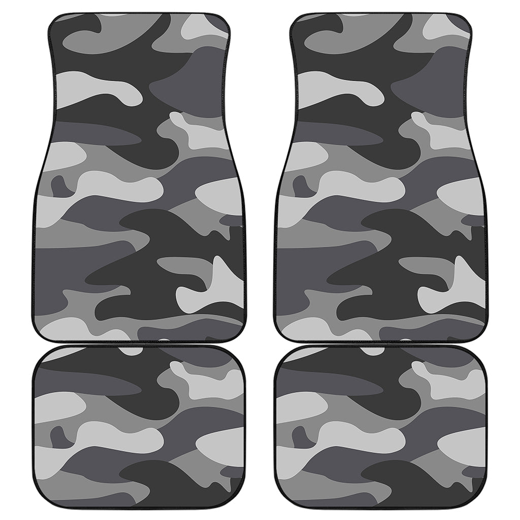 Grey And White Camouflage Print Front and Back Car Floor Mats