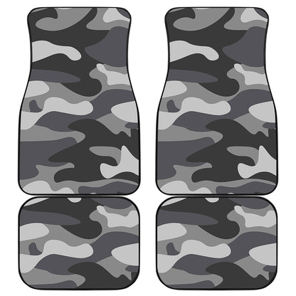 Grey And White Camouflage Print Front and Back Car Floor Mats