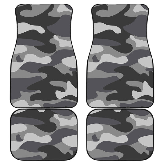 Grey And White Camouflage Print Front and Back Car Floor Mats