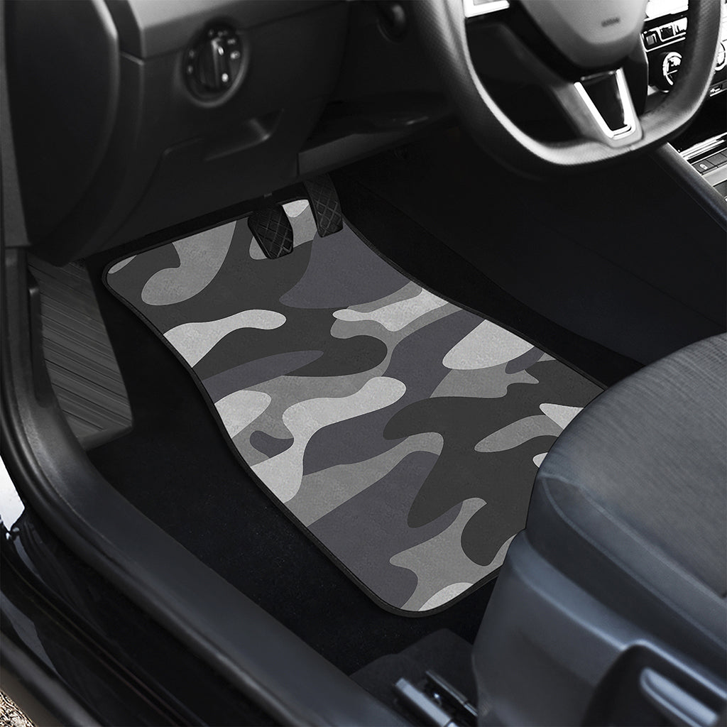 Grey And White Camouflage Print Front and Back Car Floor Mats