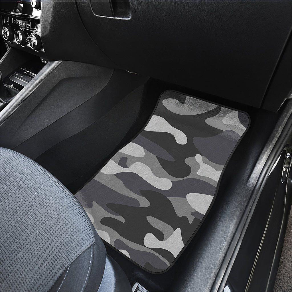 Grey And White Camouflage Print Front and Back Car Floor Mats