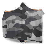 Grey And White Camouflage Print Hooded Blanket