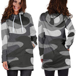 Grey And White Camouflage Print Hoodie Dress GearFrost