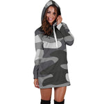 Grey And White Camouflage Print Hoodie Dress GearFrost