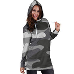 Grey And White Camouflage Print Hoodie Dress GearFrost