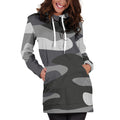 Grey And White Camouflage Print Pullover Hoodie Dress