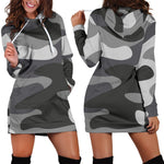 Grey And White Camouflage Print Hoodie Dress GearFrost
