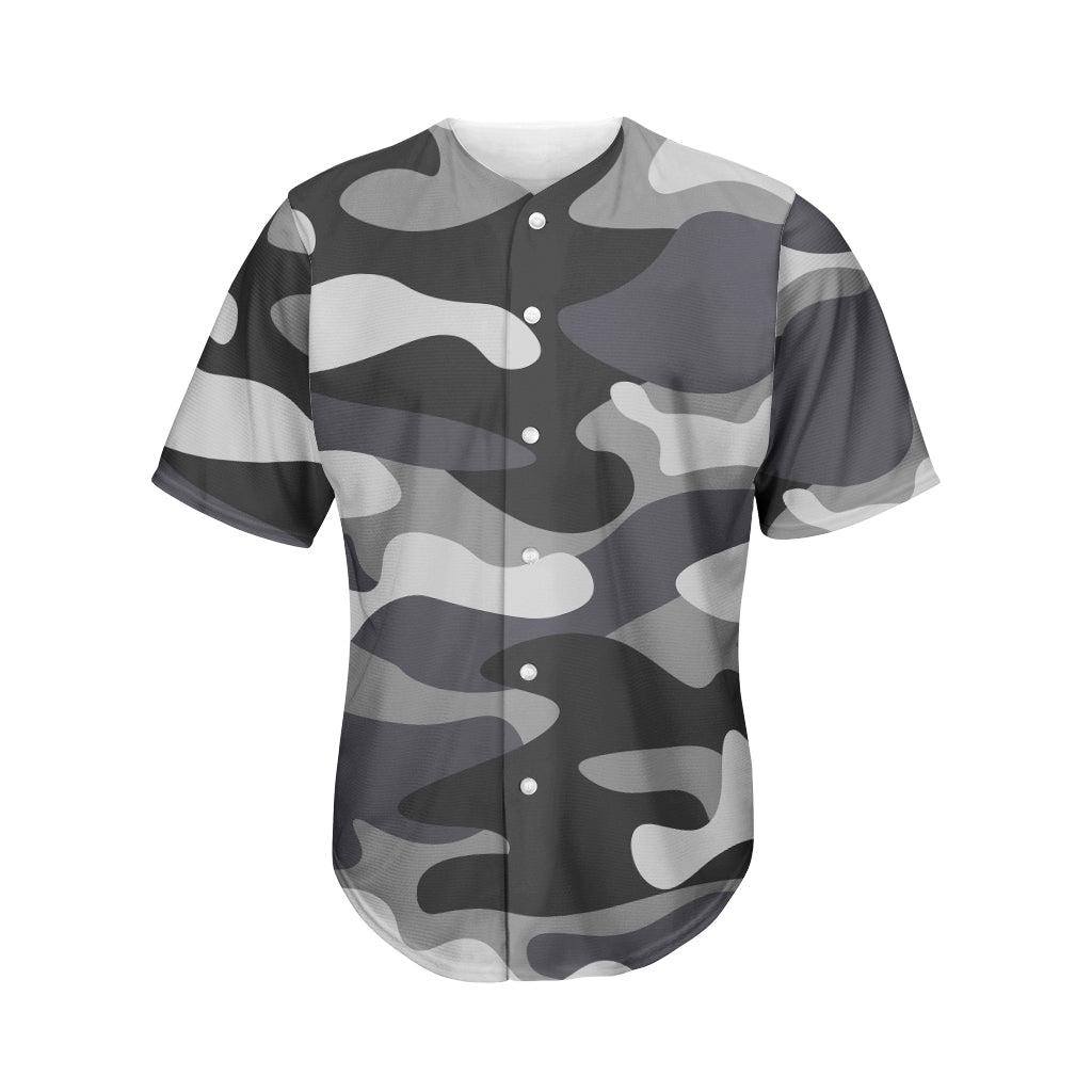 Grey And White Camouflage Print Men's Baseball Jersey