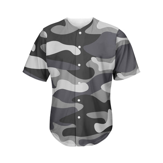 Grey And White Camouflage Print Men's Baseball Jersey