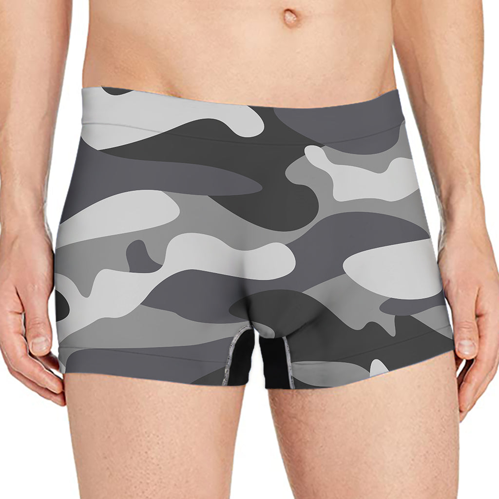 Grey And White Camouflage Print Men's Boxer Briefs