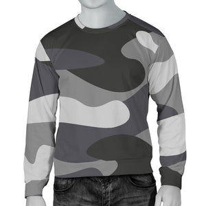 Grey And White Camouflage Print Men's Crewneck Sweatshirt GearFrost