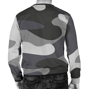 Grey And White Camouflage Print Men's Crewneck Sweatshirt GearFrost