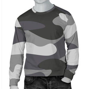 Grey And White Camouflage Print Men's Crewneck Sweatshirt GearFrost