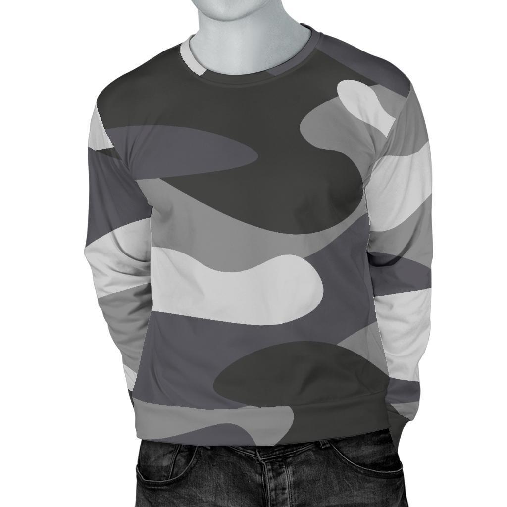 Grey And White Camouflage Print Men's Crewneck Sweatshirt GearFrost