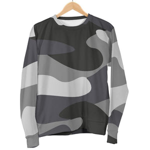 Grey And White Camouflage Print Men's Crewneck Sweatshirt GearFrost