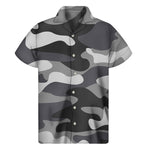 Grey And White Camouflage Print Men's Short Sleeve Shirt