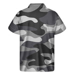 Grey And White Camouflage Print Men's Short Sleeve Shirt