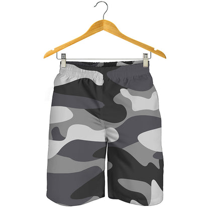 Grey And White Camouflage Print Men's Shorts
