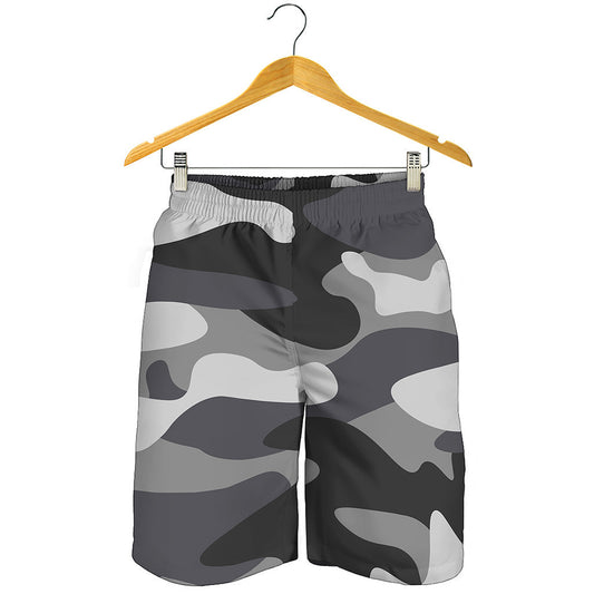 Grey And White Camouflage Print Men's Shorts
