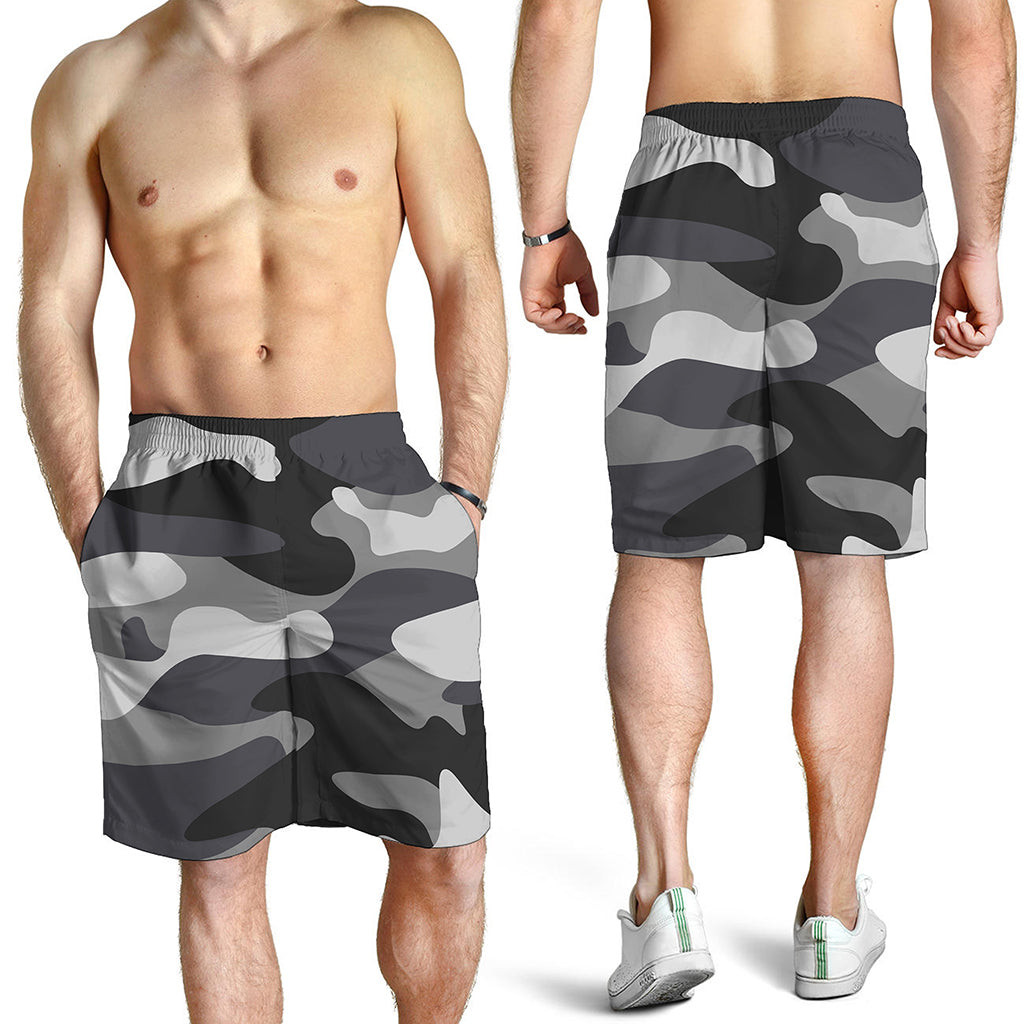 Grey And White Camouflage Print Men's Shorts
