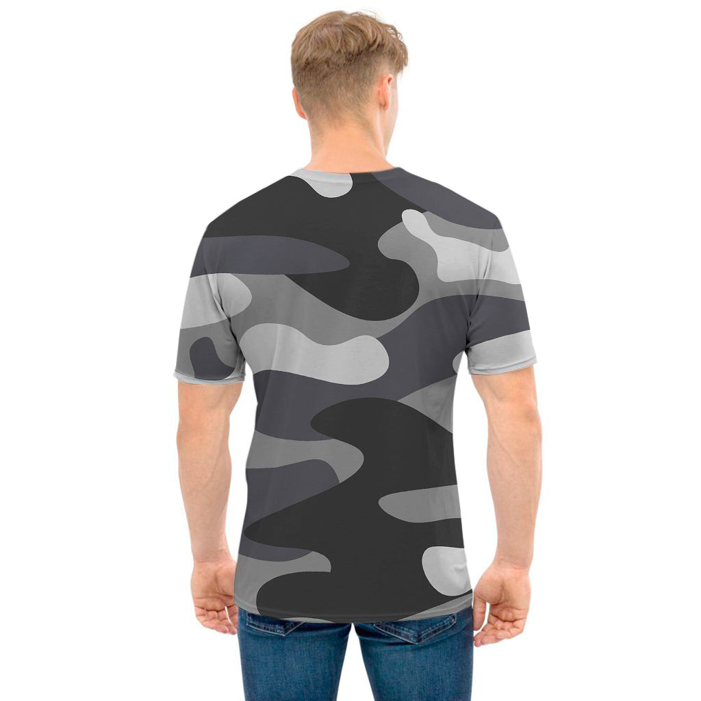 Grey And White Camouflage Print Men's T-Shirt