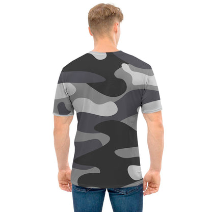 Grey And White Camouflage Print Men's T-Shirt